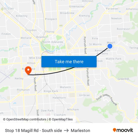 Stop 18 Magill Rd - South side to Marleston map