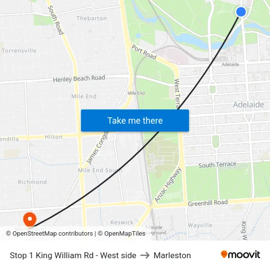 Stop 1 King William Rd - West side to Marleston map