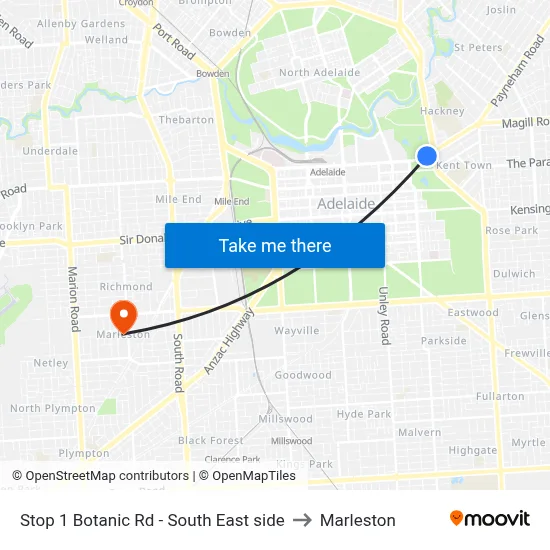 Stop 1 Botanic Rd - South East side to Marleston map