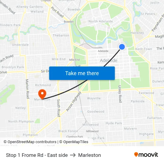 Stop 1 Frome Rd - East side to Marleston map