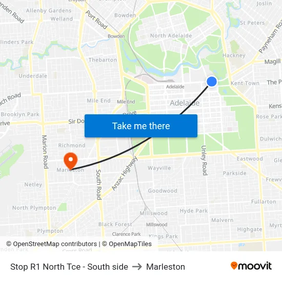 Stop R1 North Tce - South side to Marleston map