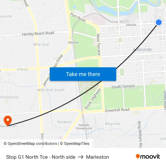 Stop G1 North Tce - North side to Marleston map