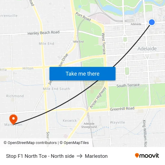 Stop F1 North Tce - North side to Marleston map