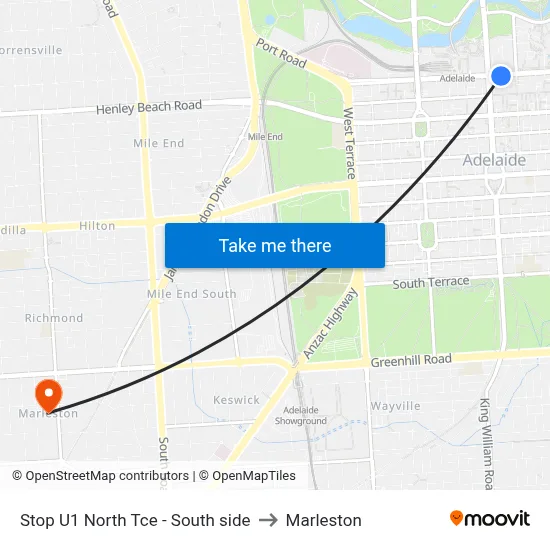 Stop U1 North Tce - South side to Marleston map