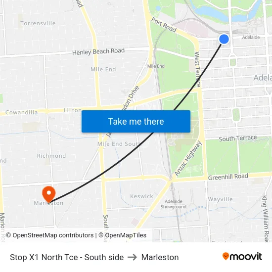 Stop X1 North Tce - South side to Marleston map