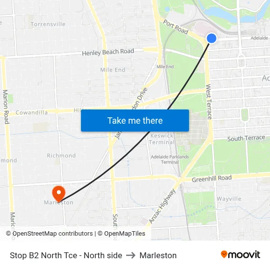 Stop B2 North Tce - North side to Marleston map