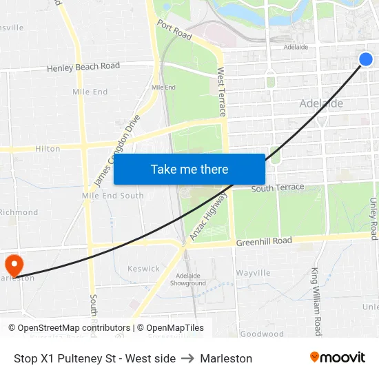 Stop X1 Pulteney St - West side to Marleston map