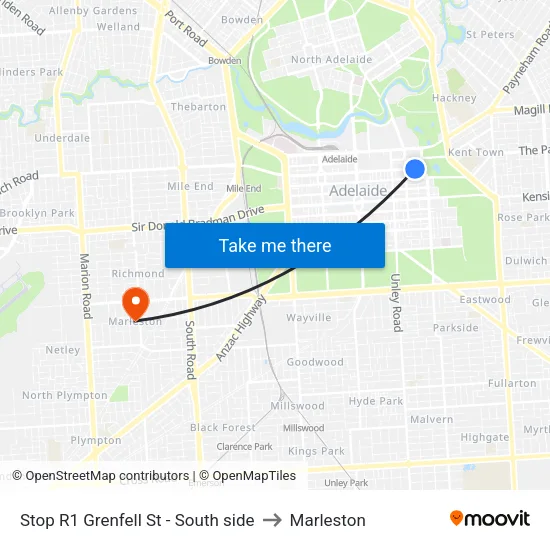Stop R1 Grenfell St - South side to Marleston map