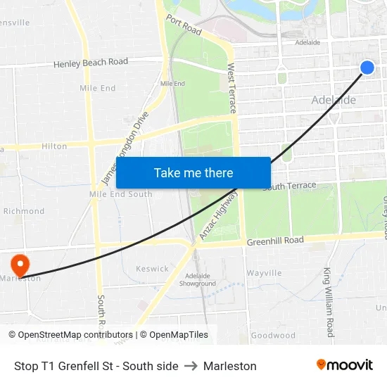 Stop T1 Grenfell St - South side to Marleston map