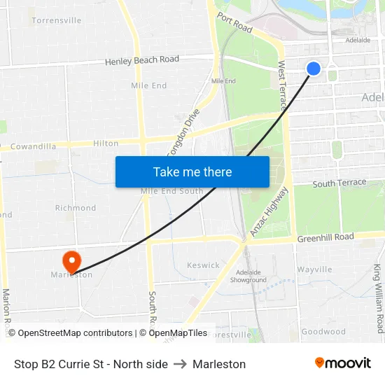 Stop B2 Currie St - North side to Marleston map
