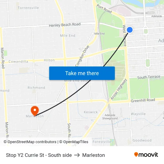 Stop Y2 Currie St - South side to Marleston map