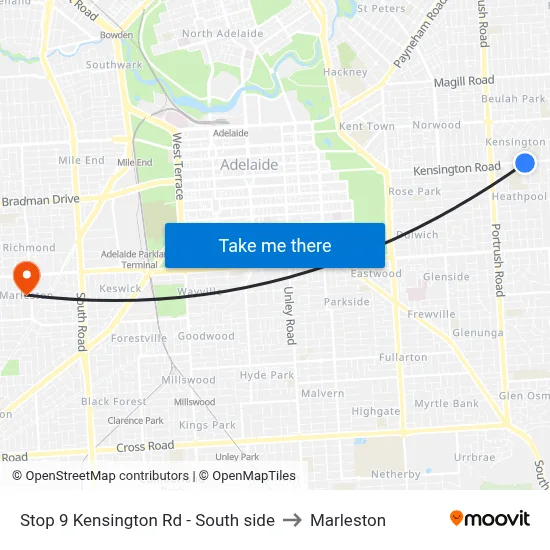 Stop 9 Kensington Rd - South side to Marleston map