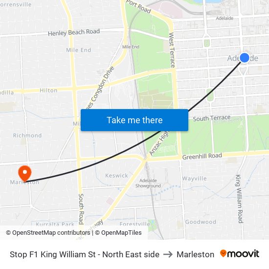 Stop F1 King William St - North East side to Marleston map