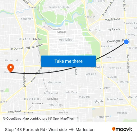 Stop 148 Portrush Rd - West side to Marleston map