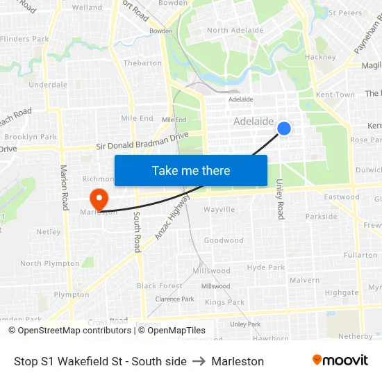Stop S1 Wakefield St - South side to Marleston map