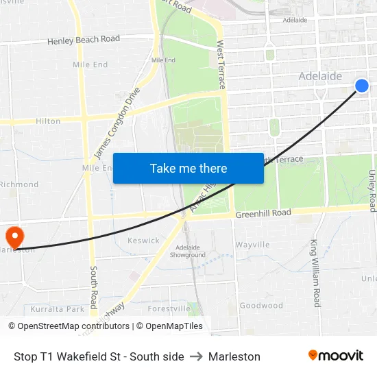 Stop T1 Wakefield St - South side to Marleston map