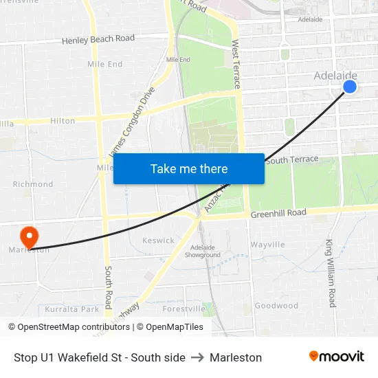 Stop U1 Wakefield St - South side to Marleston map