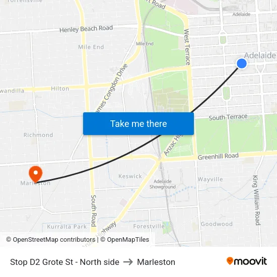 Stop D2 Grote St - North side to Marleston map