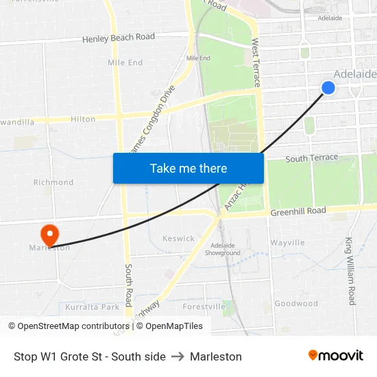 Stop W1 Grote St - South side to Marleston map