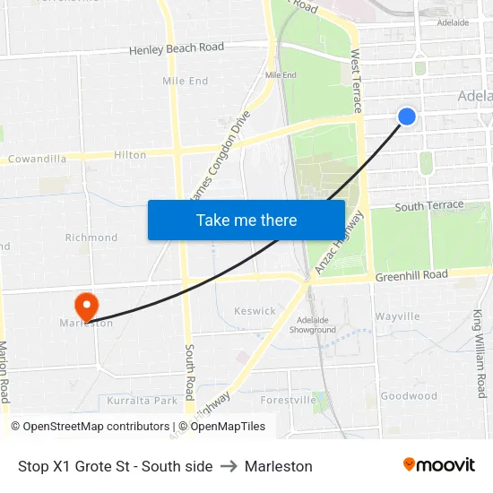 Stop X1 Grote St - South side to Marleston map