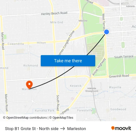 Stop B1 Grote St - North side to Marleston map