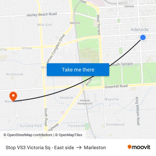 Stop VS3 Victoria Sq - East side to Marleston map