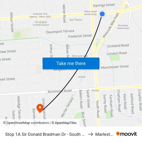 Stop 1A Sir Donald Bradman Dr - South side to Marleston map