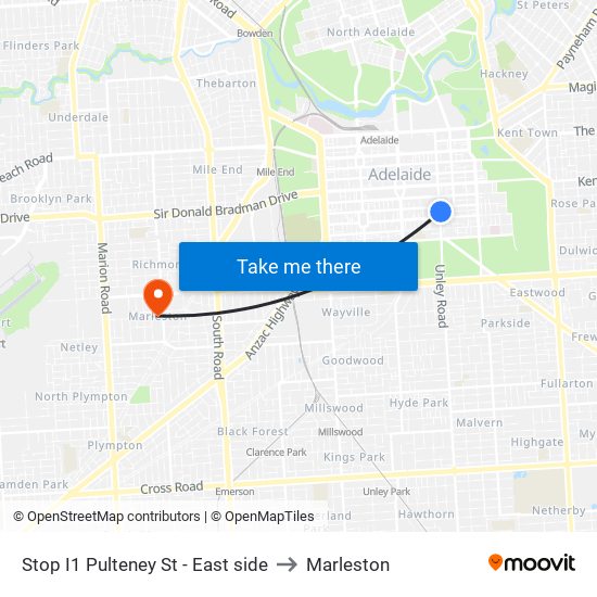 Stop I1 Pulteney St - East side to Marleston map