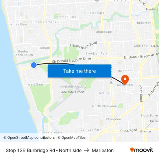 Stop 12B Burbridge Rd - North side to Marleston map