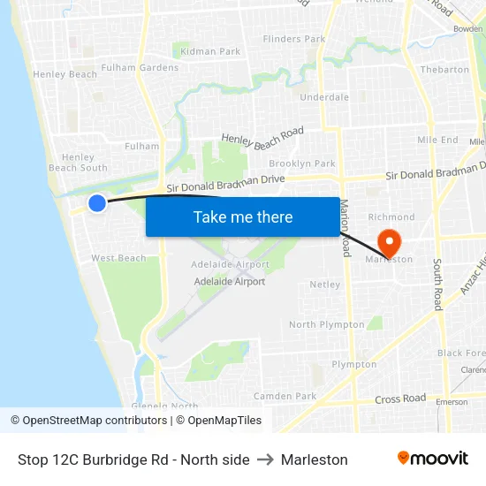 Stop 12C Burbridge Rd - North side to Marleston map
