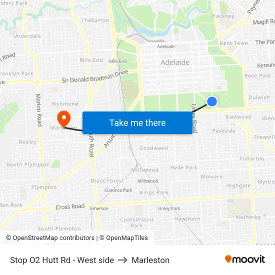 Stop O2 Hutt Rd - West side to Marleston map