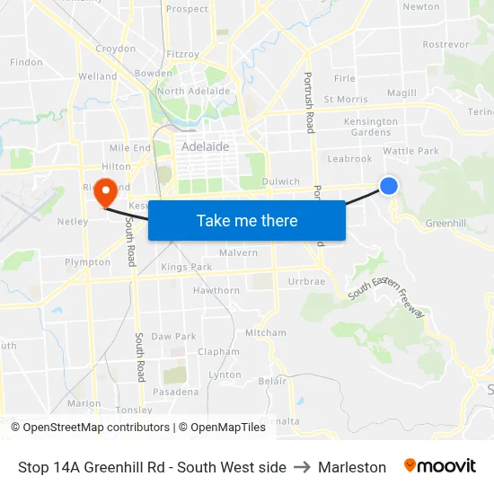 Stop 14A Greenhill Rd - South West side to Marleston map