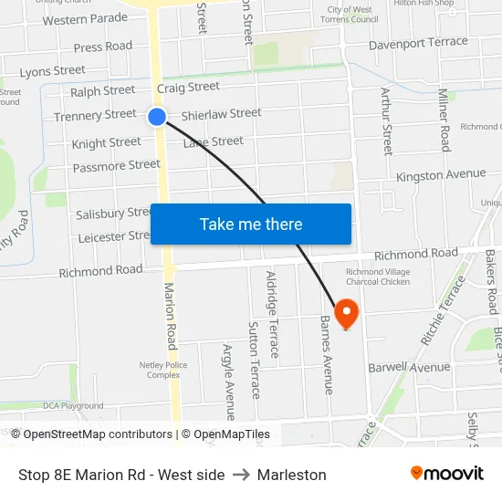 Stop 8E Marion Rd - West side to Marleston map