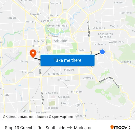 Stop 13 Greenhill Rd - South side to Marleston map