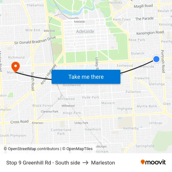 Stop 9 Greenhill Rd - South side to Marleston map