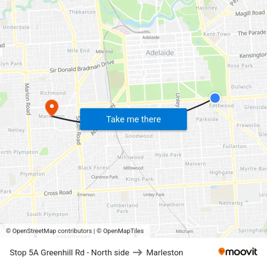 Stop 5A Greenhill Rd - North side to Marleston map