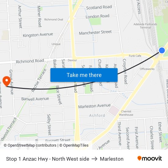 Stop 1 Anzac Hwy - North West side to Marleston map