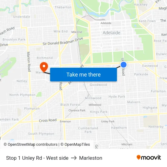 Stop 1 Unley Rd - West side to Marleston map