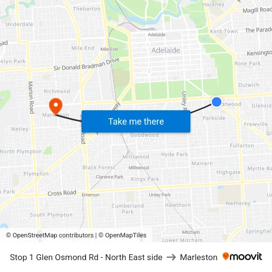 Stop 1 Glen Osmond Rd - North East side to Marleston map