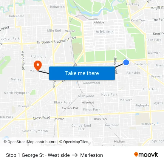 Stop 1 George St - West side to Marleston map