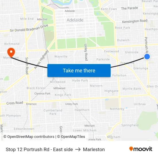 Stop 12 Portrush Rd - East side to Marleston map