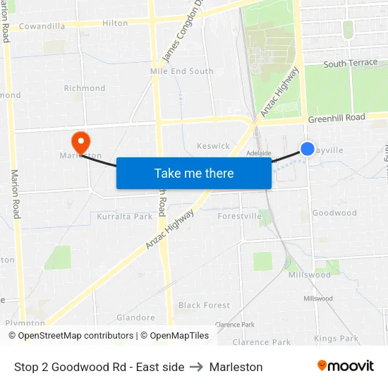 Stop 2 Goodwood Rd - East side to Marleston map