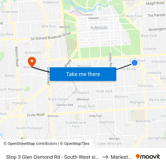 Stop 3 Glen Osmond Rd - South West side to Marleston map