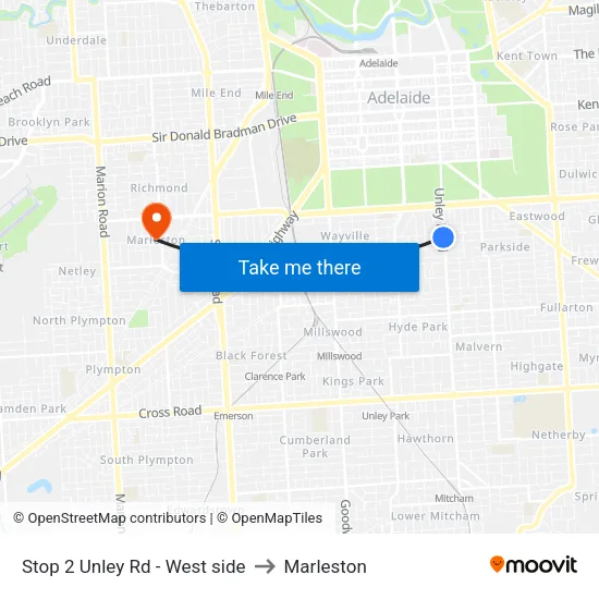 Stop 2 Unley Rd - West side to Marleston map
