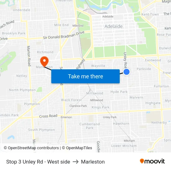 Stop 3 Unley Rd - West side to Marleston map