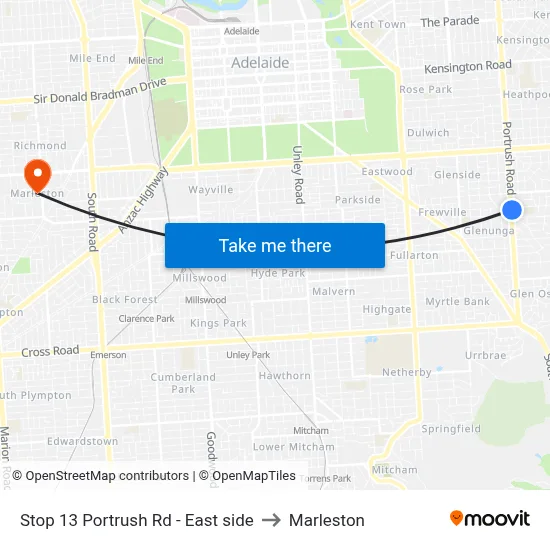 Stop 13 Portrush Rd - East side to Marleston map