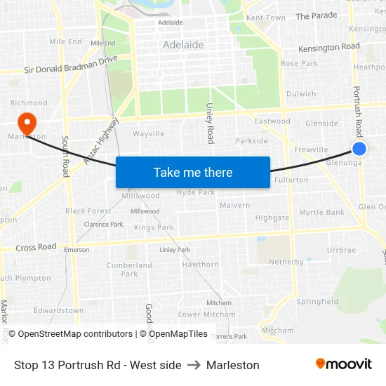 Stop 13 Portrush Rd - West side to Marleston map
