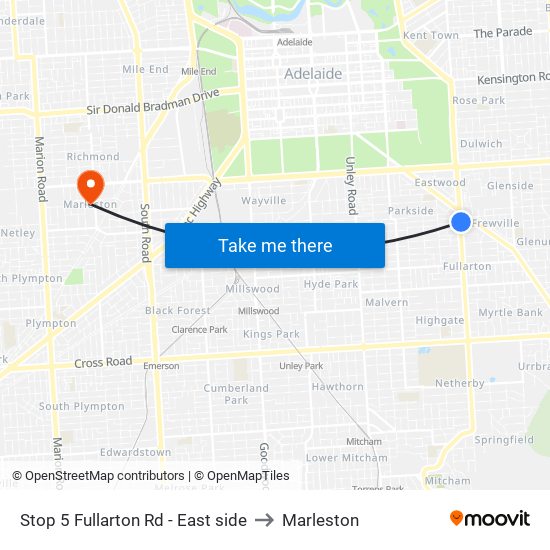 Stop 5 Fullarton Rd - East side to Marleston map