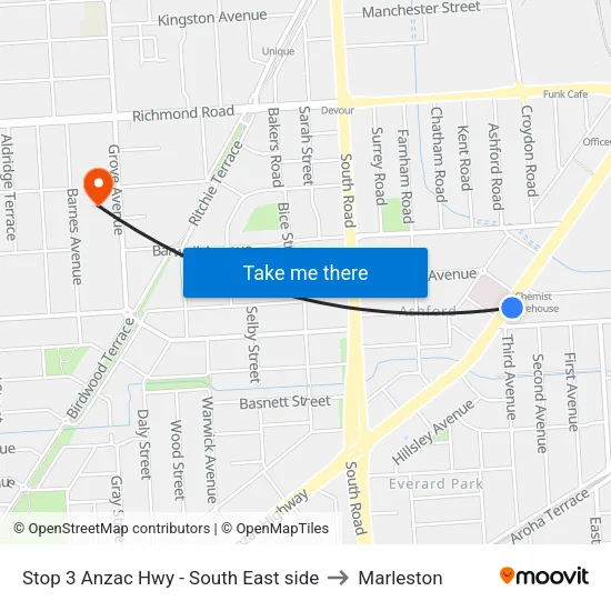 Stop 3 Anzac Hwy - South East side to Marleston map