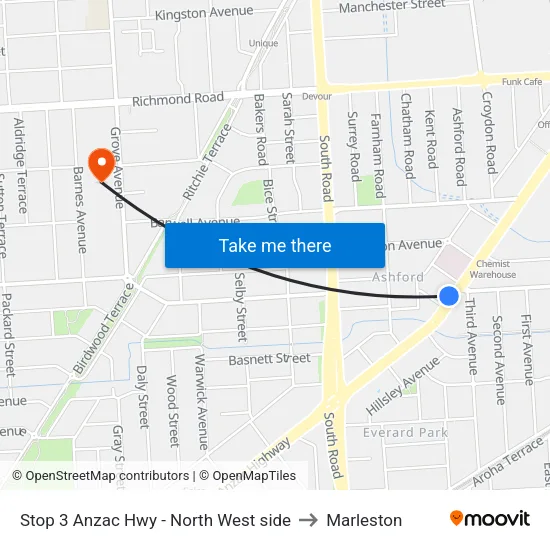 Stop 3 Anzac Hwy - North West side to Marleston map